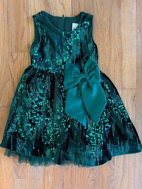 Rare Editions Girls Emerald Green Velvet Sequin Bow Holiday Dress 3T
